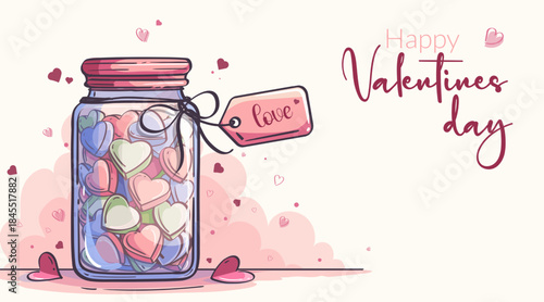 Valentine Jar Filled with Colorful Hearts