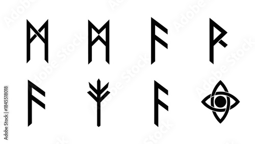 Black and white rune symbols vector illustration isolated on white background