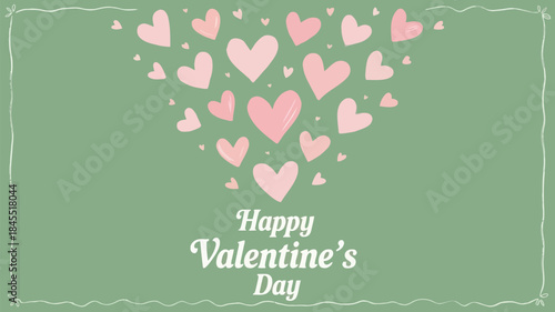 Pink heart tiles fading outward on green background for valentine's day