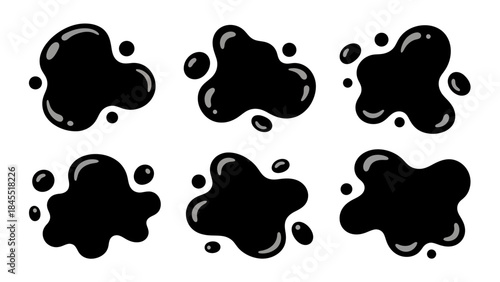 Black ink blots set on white background for design and decoration