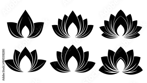 Black lotus flower set vector illustrations for design elements isolated