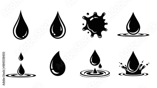 Black water drop icons collection for design and illustration projects