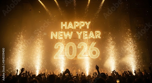 Happy new year 2026 festive celebration with dazzling fireworks