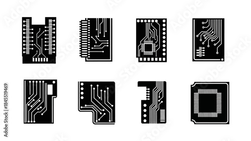 Circuit boards collection vector illustrations of electronic components