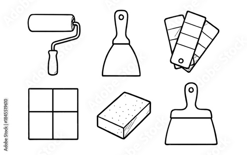 Collection of simple line art icons for home renovation and painting projects