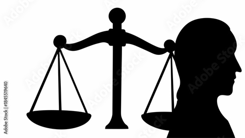 Abstract silhouette of a balance scale, representing equilibrium and fairness in a modern, clean design.