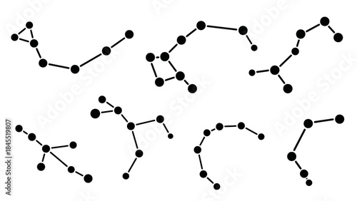 Constellation illustrations celestial bodies connected by lines isolated on white
