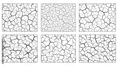 Cracked earth textures collection isolated on white background