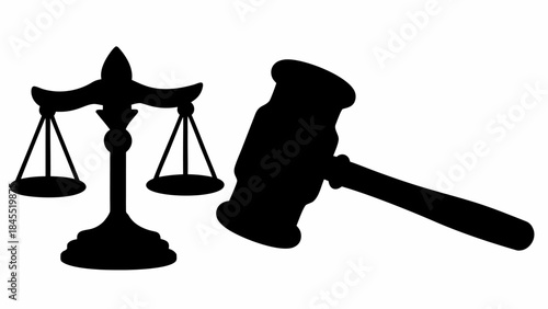 Justice symbol silhouette pack including a balance scale, representing legal concepts, fairness, and courtroom themes.