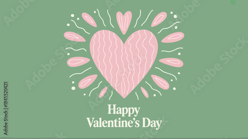 Abstract heart petals radiate outward in pink hues on green background happy valentine's day