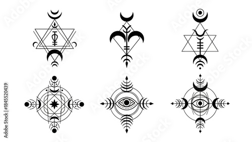 Geometric vector design elements set mystical shapes and abstract symbols