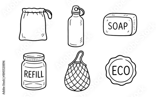 Hand drawn collection of eco friendly products for sustainable living