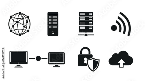 Network and data icons connectivity security and cloud computing