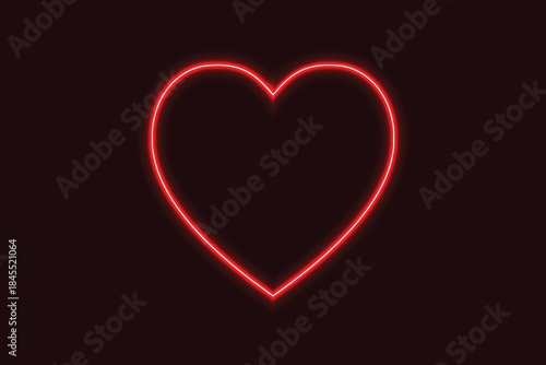 Glowing red neon heart on a black background, Symbol of love.