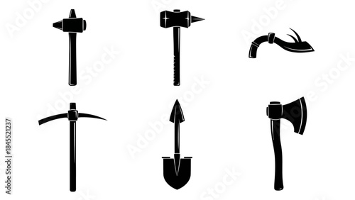 Set of black and white vector tools for construction and manual labor