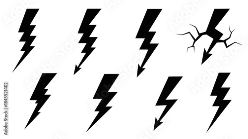 Set of black lightning bolts on a white background energy concepts