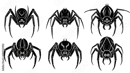 Set of black spider illustrations vector art for diverse design projects