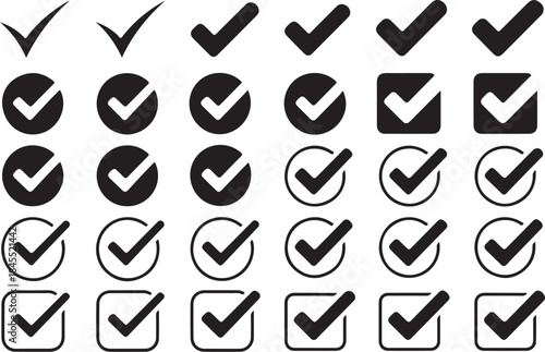 Collection of various checkmark icons in different styles