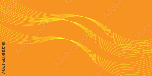 Garis gelombang abstrak yang bersinar pada latar belakang oranye. Garis bergelombang yang mengalir modern.Cocok untuk spanduk, poster, sampul, brosur, pamflet, situs web
