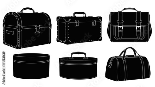 Set of luggage silhouettes trunk suitcase bags vector illustration