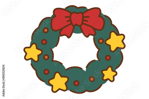 手描き風のかわいいリボンのクリスマスリース