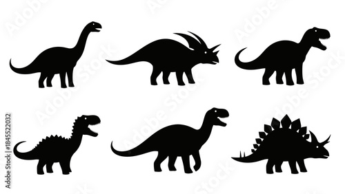 Silhouette set of dinosaurs in black isolated on white background vector illustration