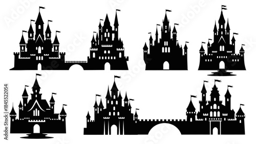 Silhouette collection of castles architectural designs for various applications