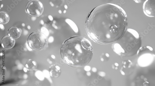 Wallpaper Mural Transparent water droplets forming spherical light reflections, creating a clean and soft abstract pattern on a light gray background, conveying lightness and purity Torontodigital.ca