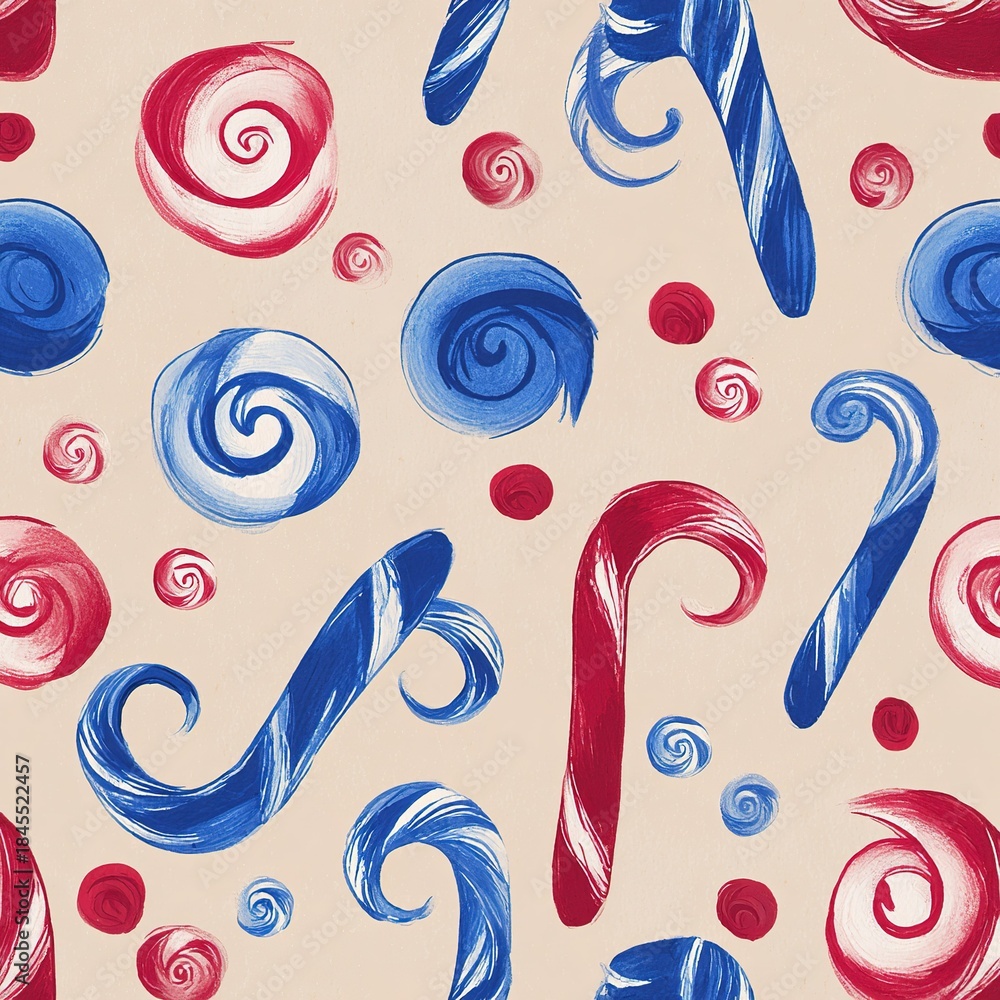 Obraz premium Swirls and spirals with red and blue colors on simple background