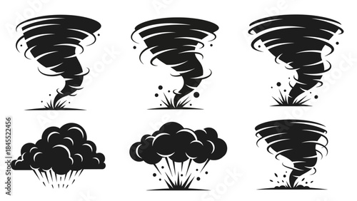 Tornadoes and storms silhouettes set for weather and disaster concepts