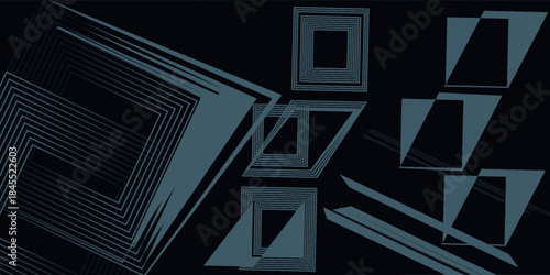 Dark blue abstract background with shining geometric lines. Modern shiny blue rounded square lines pattern. Elegant graphic design. Futuristic technology concept. vector ilustration