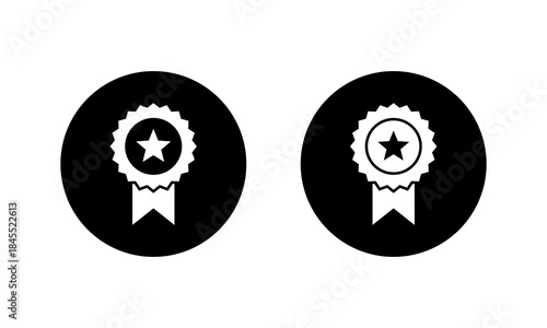 Rosette medal icon with star. Award badge symbol in black circle