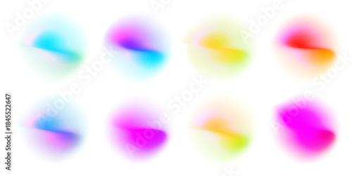 Set color circle gradient noise gradation. Abstract colorful watercolor blur mesh shape on white background. Gradient aura, grain neon blob with noise effect vector illustration.