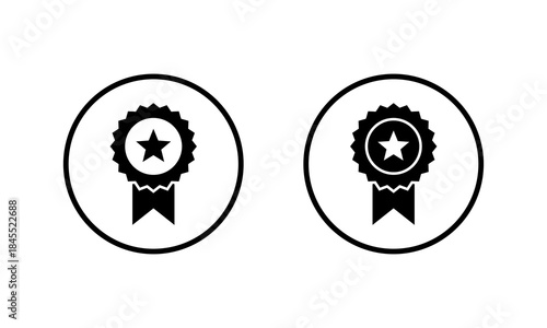 Rosette medal icon with star. Award badge symbol in circular outline