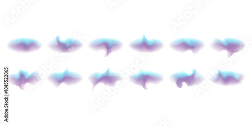 Set of defocused soft color gradient circles for creative graphic. Gradient aura, grain neon blob with noise effect vector illustration. Abstract color watercolor blur mesh shape on white background.