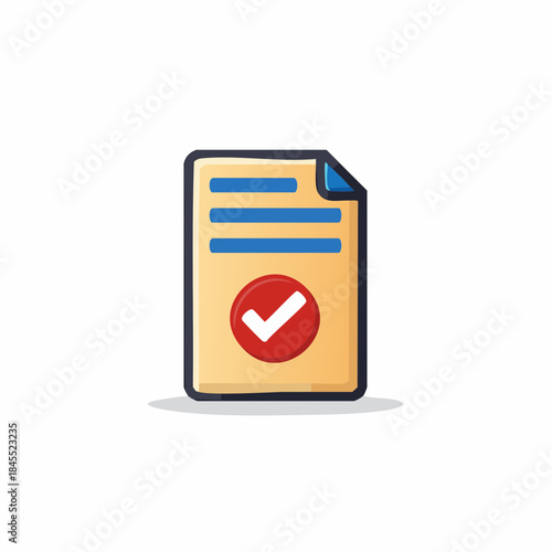 Icon of document with check mark for approval or confirmation graphic vector illustration, business design with a red circle.
