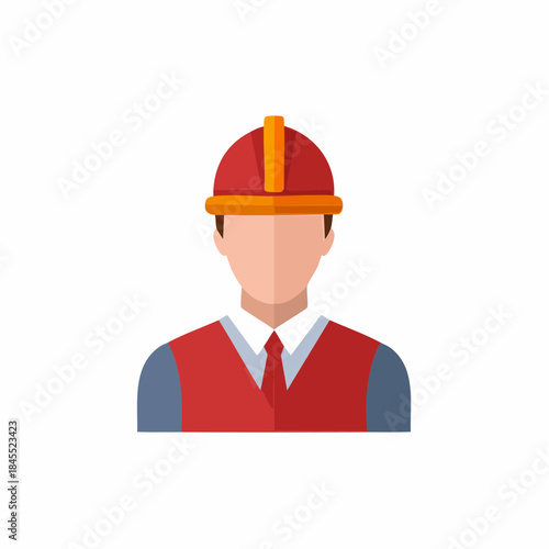 Illustration of a Male Worker with Red Hard Hat and Vest