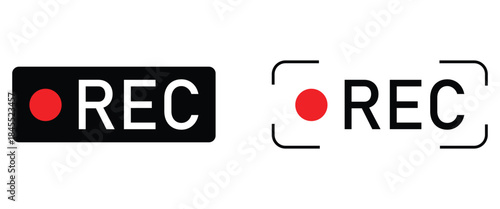 Red REC Recording Icon Set for Video Camera Recording Control and Label Symbols