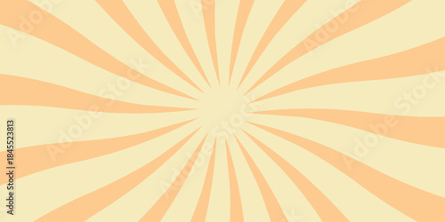 Retro background of spiral yellow beige sun rays. Vintage stripes radial wallpaper for poster, banner, advertising backdrop, comic, circus scene, carnival or summer fair. Vector illustration.