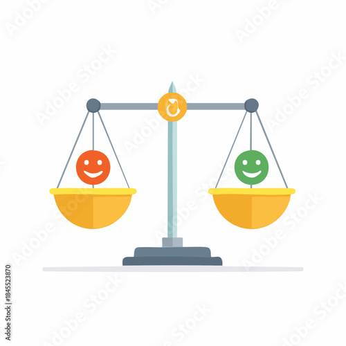 Balance scale showcasing emotions with positive and negative feedback loop for evaluation