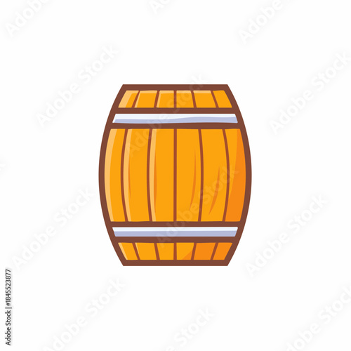 Wooden Barrel Illustration Isolated on White, Traditional Storage Container for Liquid, Simple Design Element