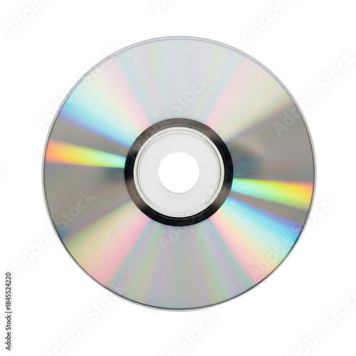 Closeup of a colorful reflective CD disc on white background