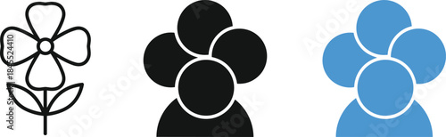Abstract, Minimalist, and Iconic Vector Graphics Depicting Floral Bloom and User Group Avatars, Perfect for Modern Design, Digital UI/UX, and Conceptual Infographics,