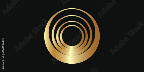 Gold Abstract geometric logo, Concentric circles element, golden color rings. Luxury vector icon template, business design element isolated on black background