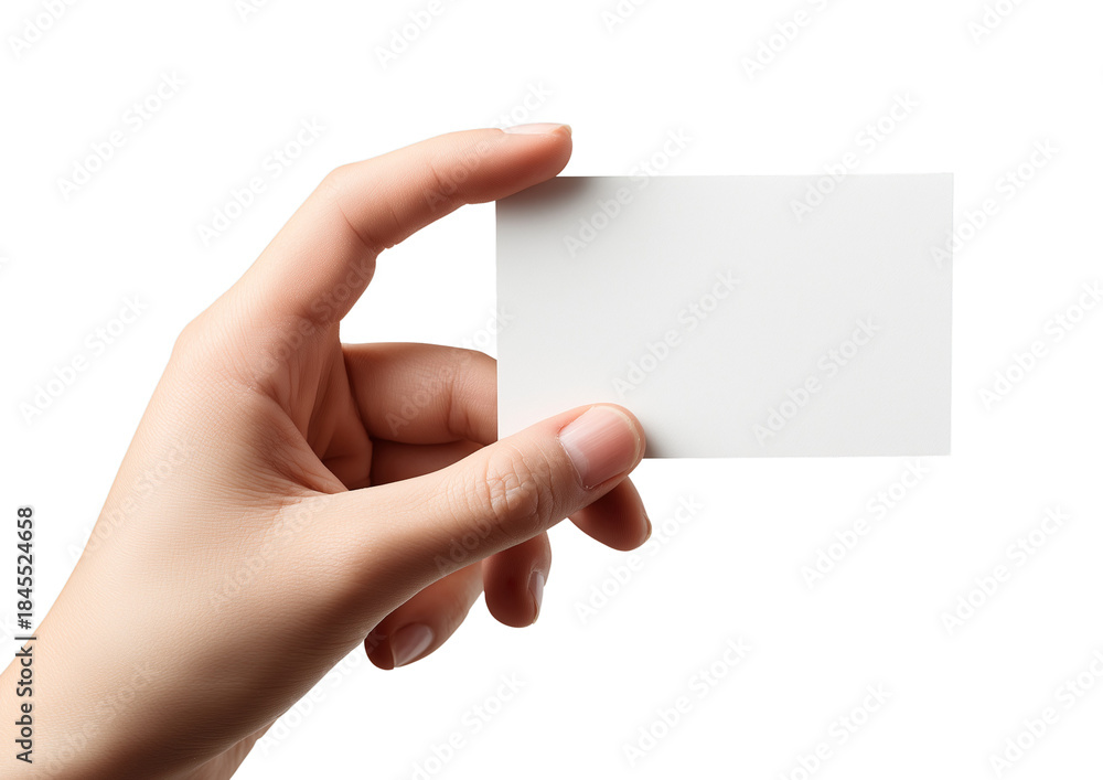 Obraz premium Hand Holding Blank Business Card on White Background