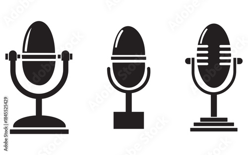 Black and White Vintage Microphone Illustration Set in Classic Style