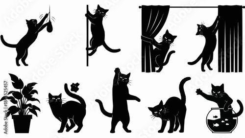 Collection of Black Cat Silhouettes in Various Playful Poses.