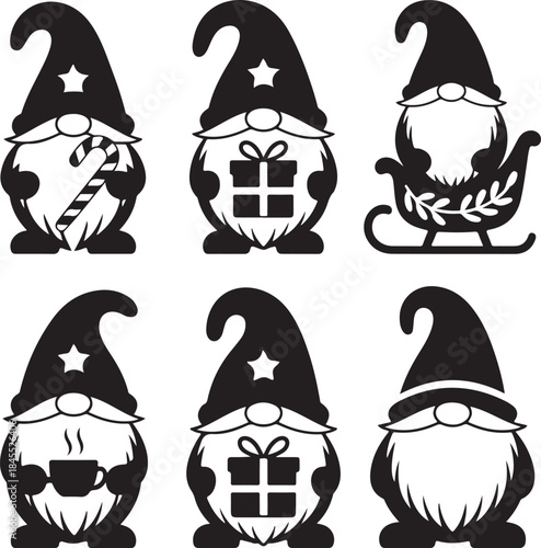 Black and white Christmas gnome illustrations