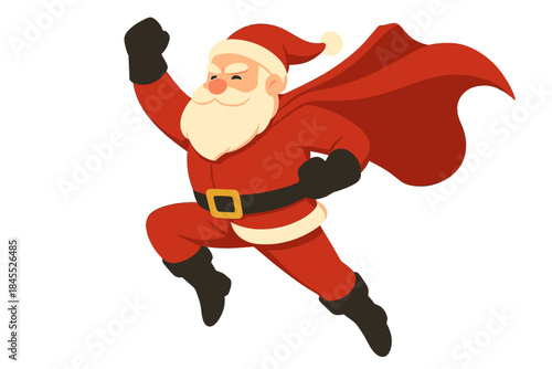 Santa Claus in a heroic pose, the Super Santa, in an action stance, Santa hero, Christmas hero, action‑movie Santa