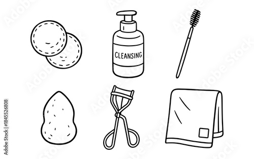 Hand-drawn beauty and skincare essentials for a clean and polished look